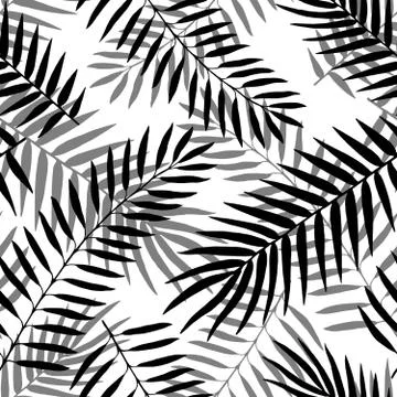 Hand drawn vector Black and white palm leaves seamless pattern Illustrazione stock