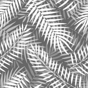 Hand drawn vector Black and white palm leaves seamless pattern Stock Illustration