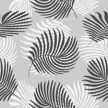 Hand drawn vector Black and white palm leaves seamless pattern set Иллюстрация