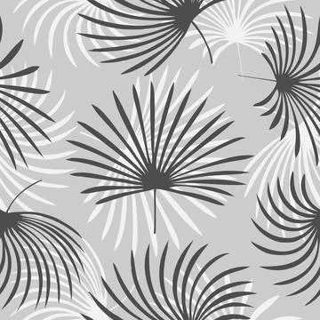 Hand drawn vector Black and white palm leaves seamless pattern set Stock Illustration