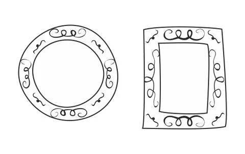 Hand drawn vector black decorative frames isolated on white background Illustrazione stock