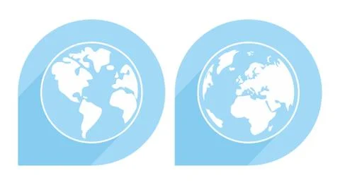 Hand drawn vector blue and white earth with long shadow isolated on white Stock Illustration