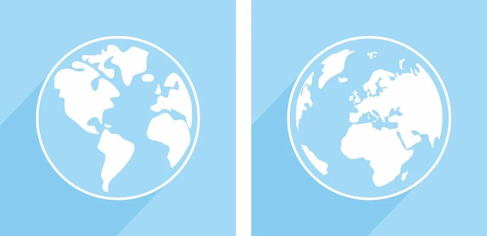 Hand drawn vector blue and white earth with long shadow Stock Illustration