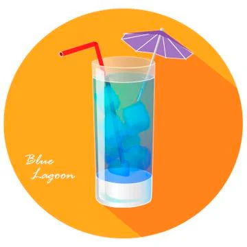 Hand drawn vector of Blue lagoon popular summer cocktail Stock Illustration
