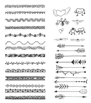 Hand drawn vector border set and design element Stock Illustration