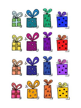 Hand drawn vector with bright presents. Vector illustration. Doodle Illustrazione stock