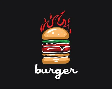 Hand drawn vector burger logo on black background Stock Illustration