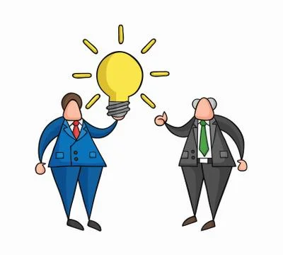 Hand-drawn vector businessman worker has a good idea and boss showing thumbs- Illustrazione stock