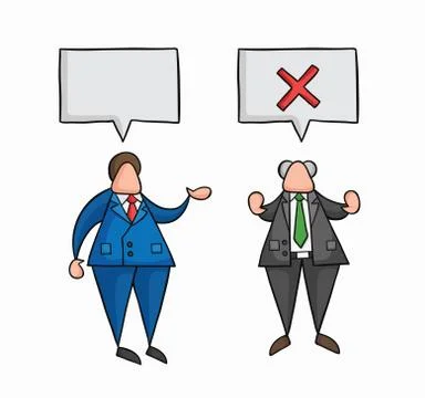 Hand-drawn vector businessman worker speaks with boss and boss rejects Illustrazione stock