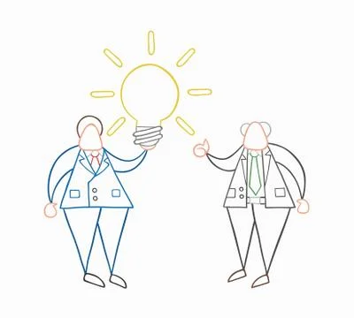 Hand-drawn vector businessman worker has a good idea and boss showing thumbs- Stock Illustration