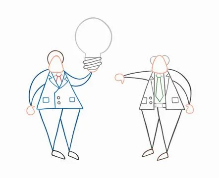 Hand-drawn vector businessman worker has a bad idea and boss showing thumbs-d Stock Illustration