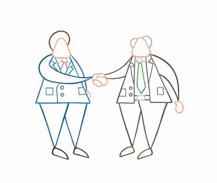 Hand-drawn vector businessman worker and boss shaking hands. Illustrazione stock