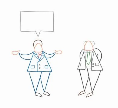 Hand-drawn vector businessman worker talking with his boss Stock Illustration