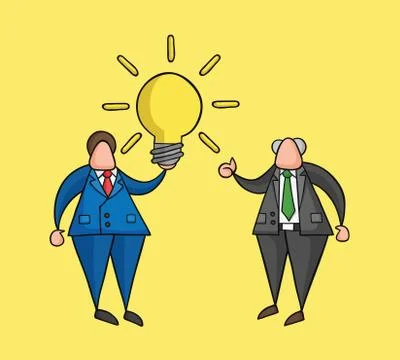 Hand-drawn vector businessman worker has a good idea and boss showing thumbs- Stock Illustration