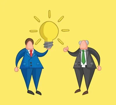 Hand-drawn vector businessman worker has a good idea and boss showing thumbs- Stock Illustration