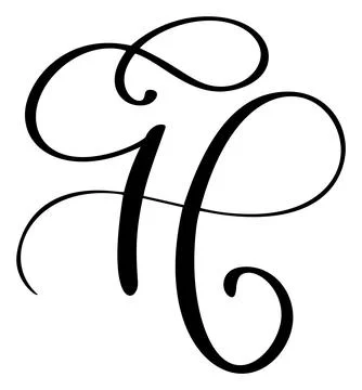 Hand drawn vector calligraphy capital letter H. Script font logo. Handwritten Ilustração Stock