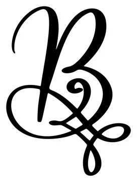 Hand drawn vector calligraphy letter symbol B. Script font logo. Handwritten Illustrazione stock