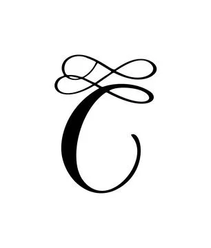 Hand drawn vector calligraphy letter C. Script font logo. Handwritten brush Stock Illustration