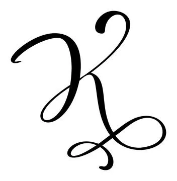 Hand drawn vector calligraphy letter capital K. Script font logo initials イラスト素材