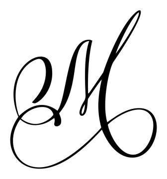 Hand drawn vector calligraphy letter M. Script capital font logo. brush flourish Illustrazione stock