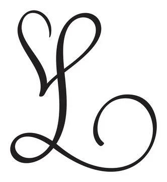 Hand drawn vector calligraphy letter L with heart. Script capital font logo Stock Illustration