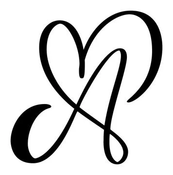 Hand drawn vector calligraphy love letter A. Script capital font logo 스톡 일러스트
