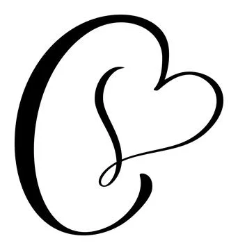 Hand drawn vector calligraphy love letter C. Vintage heart monogram. Script Stock Illustration