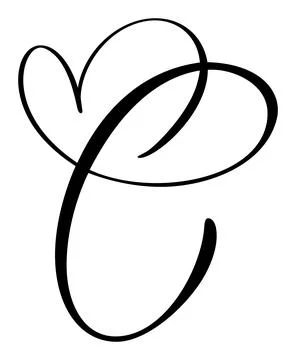 Hand drawn vector calligraphy love letter C. Vintage heart monogram. Script Stock Illustration