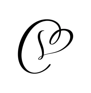 Hand drawn vector calligraphy love letter C. Vintage heart monogram. Script Stock Illustration