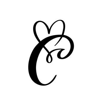 Hand drawn vector calligraphy love letter C. Vintage heart monogram. Script Stock Illustration