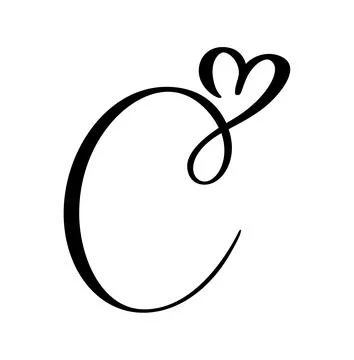Hand drawn vector calligraphy love letter C. Vintage heart monogram. Script Stock Illustration