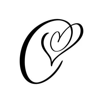 Hand drawn vector calligraphy love letter C. Vintage heart monogram. Script Stock Illustration