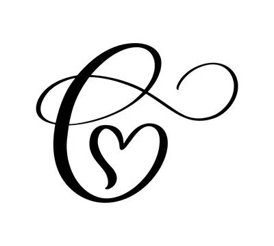 Hand drawn vector calligraphy love letter C. Vintage heart monogram. Script Stock Illustration