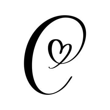 Hand drawn vector calligraphy love letter C. Vintage heart monogram. Script Stock Illustration