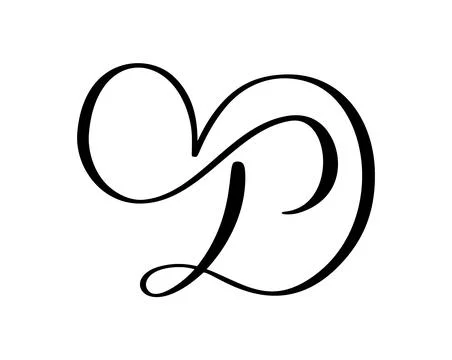 Hand drawn vector calligraphy love letter D. Vintage heart monogram. Script Stock Illustration