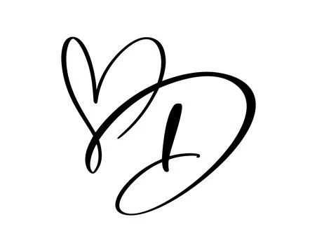 Hand drawn vector calligraphy love letter D. Vintage heart monogram. Script Stock Illustration