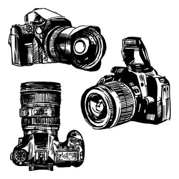 Hand Drawn Vector Cameras Stock Illustration