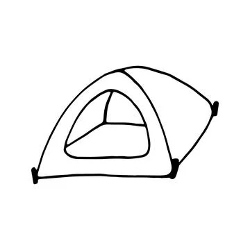 Hand drawn vector camp tent clip art. Isolated on white backgrou Stock Illustration