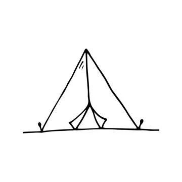 Hand drawn vector camp tent clip art. Isolated on white backgrou Stock Illustration