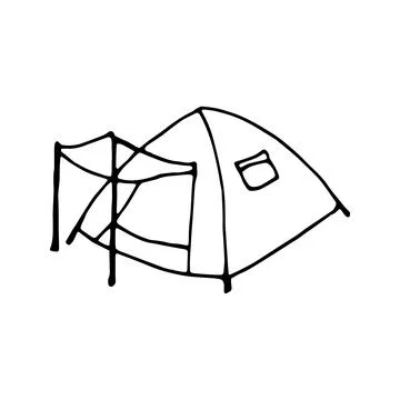 Hand drawn vector camp tent clip art. Isolated on white backgrou Stock Illustration