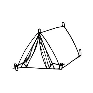 Hand drawn vector camp tent clip art. Isolated on white backgrou Stock Illustration