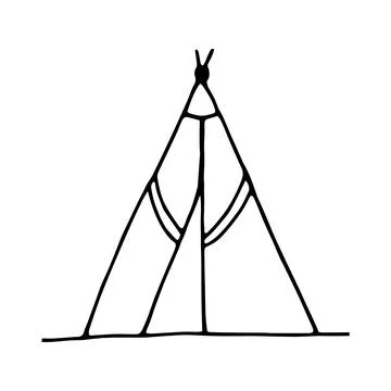 Hand drawn vector camp tent clip art. Isolated on white backgrou Stock Illustration