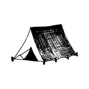 Hand drawn vector camp tent clip art. Isolated on white backgrou Stock Illustration
