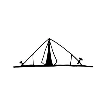 Hand drawn vector camp tent clip art. Isolated on white backgrou Stock Illustration