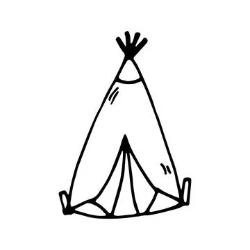 Hand drawn vector camp tent clip art. Isolated on white backgrou Illustrazione stock