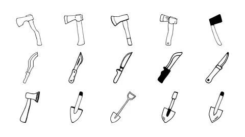 Hand drawn vector campfire axe, sharp objects travel clipart Stock Illustration