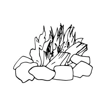 Hand drawn vector campfire clip art. Isolated on white backgroun Stock Illustration