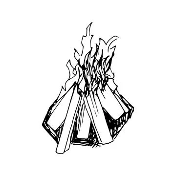 Hand drawn vector campfire clip art. Isolated on white backgroun Stock Illustration