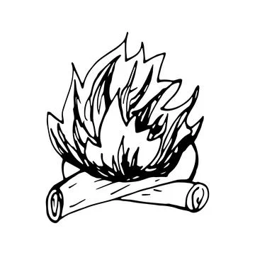 Hand drawn vector campfire clip art. Isolated on white backgroun Stock Illustration