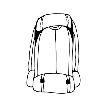 Hand drawn vector camping backpack clip art. Isolated on white b Stock Illustration